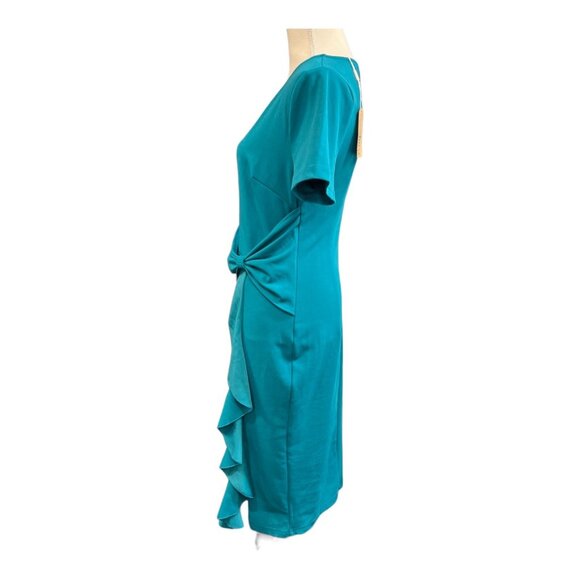Aisire Vintage Redefined Dress Womens M Teal Chiffon Midi Faux Wrap Waist Ruffle - Picture 2 of 10